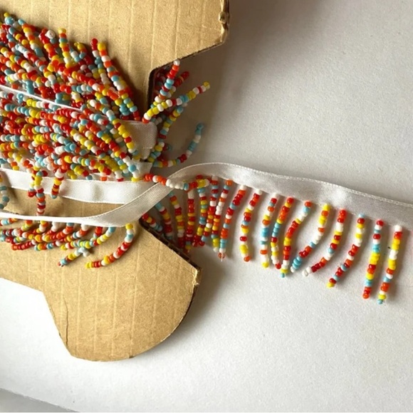 Vintage 70s trim multicolor beads front 1” length 2 yards ribbon - Picture 3 of 12